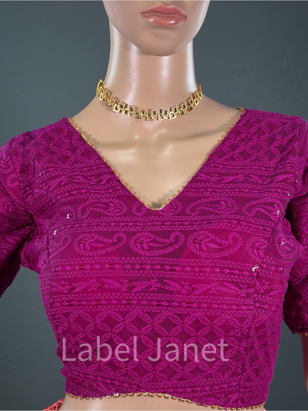 Purple V - Neck Readymade blouse for saree,Bust - 38”,Brand New